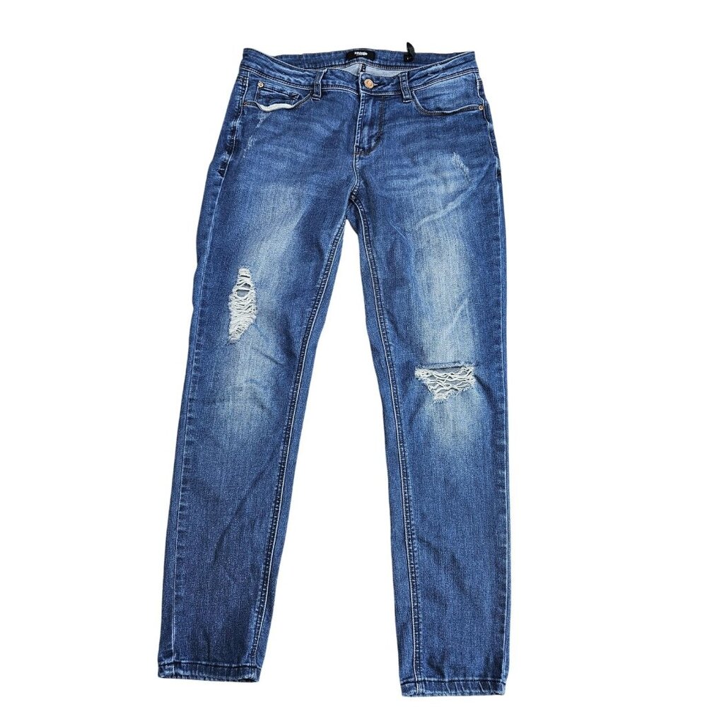 Kensie‎ Effortless Ankle Jeans Womens 4/27 Blue Med Wash Mid Rise Distressed